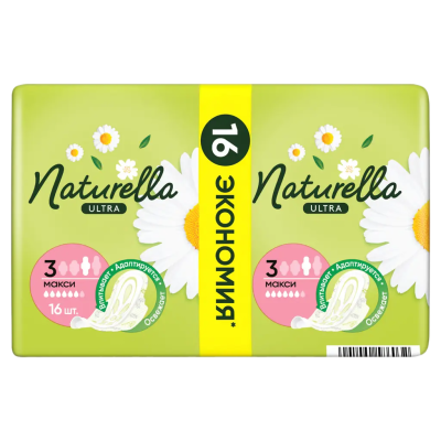 Прокладки 6 капель, Camomile Ultra Maxi с крылышками, Naturella, 16 шт