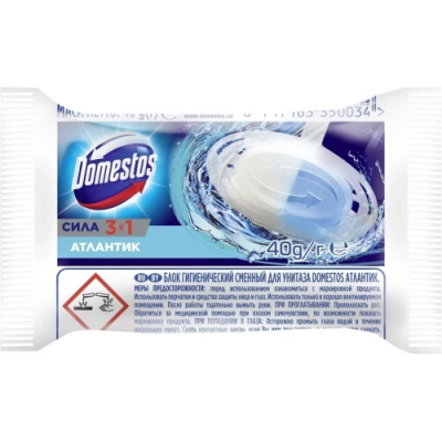 Туалетный сменный блок для унитаза Атлантик, Domestos, 40 г