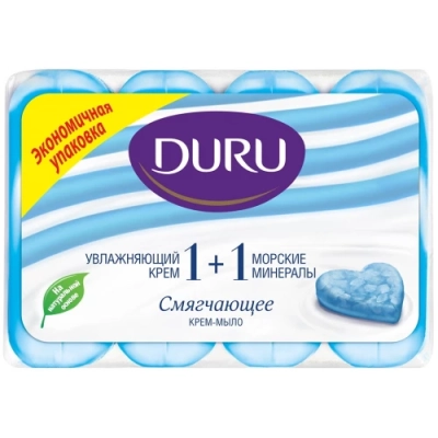 Туалетное мыло Увлажняющий крем и Морские минералы 1+1, Duru, 4 шт*90 г