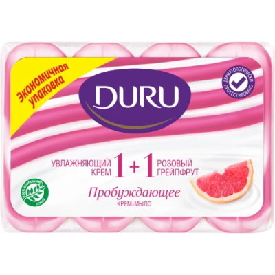 Туалетное мыло Увлажняющий крем и Розовый грейпфрут 1+1, Duru, 4 шт*90 г