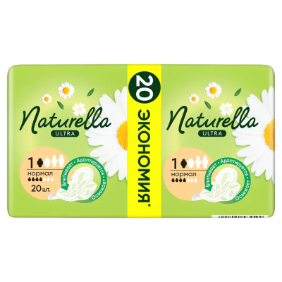Прокладки 4 капли,  Camomile Ultra Normal с крылышками, Naturella, 20 шт