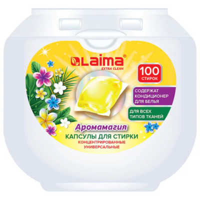 Капсулы для стирки концентрат 3 в 1, GIGA PACK с кондиционером 100 шт., АРОМАМАГИЯ, LAIMA