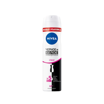 Дезодорант-антиперспирант спрей Clear женский Черное и белое Невидимый, Nivea, 150 мл