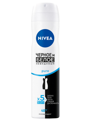 Антиперспирант спрей Pure женский Невидимый Черное и белое, Nivea, 150 мл