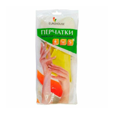 Перчатки латексные с напылением, размер S, Eurohouse