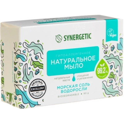 Натуральное туалетное мыло Synergetic Морская соль и водоросли, 90 г