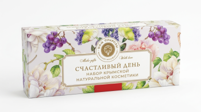 Набор косметики Счастливый день:  Мыло Натуральный уход  90 г,  Крем-суфле для тела Crimean Queen "Розовая вуаль"  50 г.,  Баттер масло монои 50 г.