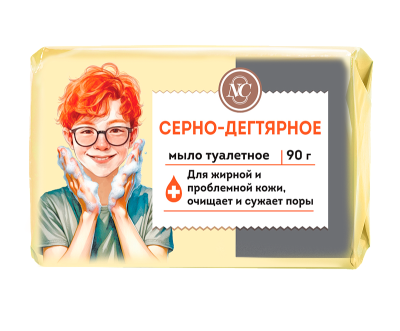 Твердое специальное туалетное мыло Серно-дегтярное, Невская Косметика, 90 г
