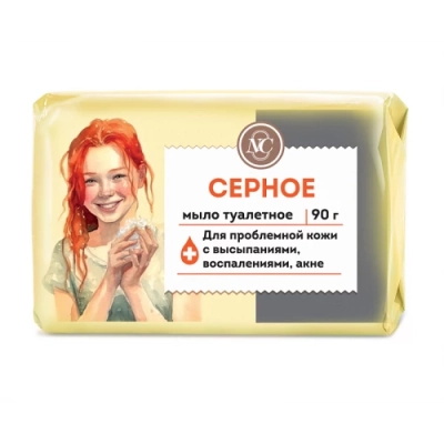 Твердое специальное туалетное мыло Серное, Невская Косметика, 90 г
