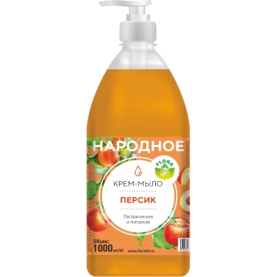 Мыло жидкое Flora (Флора) Народное Персик, 1000 мл