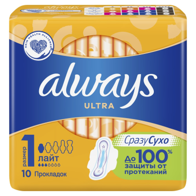 Прокладки Ultra Лайт, 3 капли, Always, 10 шт