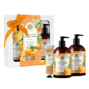 Подарочный набор натуральной косметики Дерзкий мандарин (гель душа, молочко для тела, крем для рук), 650 г