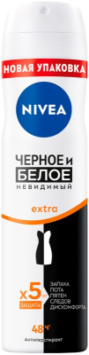 Антиперспирант женский Extra Невидимый черное и белое, Nivea, 150 мл